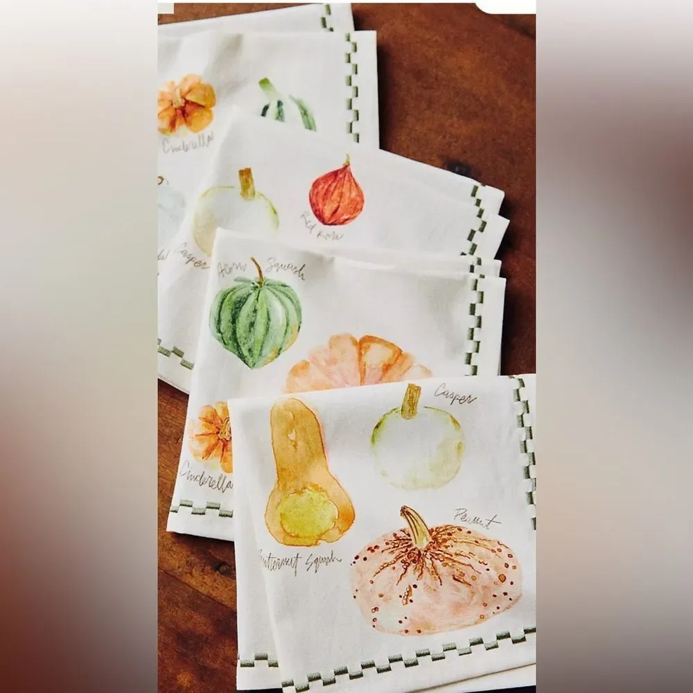 Anthropologie Types of Pumpkins Napkins, Set of 4